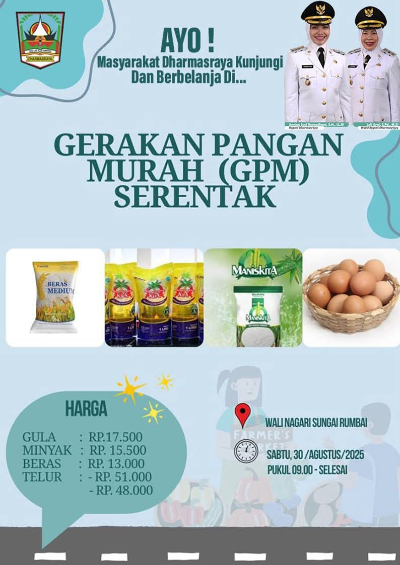 Dibuka Besok, Pemda Dharmasraya Ajak Masyarakat Belanja di Gerakan Pangan Murah